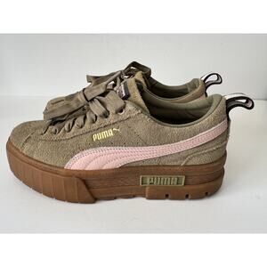 PUMA Women's Size 7.5 Suede Platform Sneakers Khaki Pink Gum Sole Casual Shoes